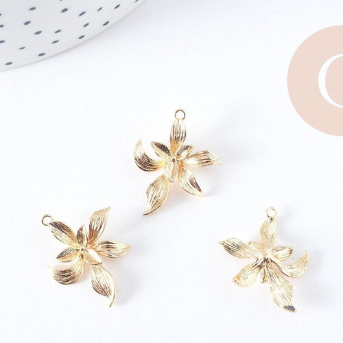 Pendentif fleur laiton doré 18k 19.5mm, fabrication de bijoux fantaisie x1 g8965