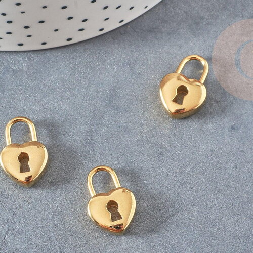 Breloque cadenas coeur acier 304 inoxydable doré 18k 19.5mm,cœur création bijoux,pendentif amour,pendentif acier inoxydable, x1 g2874