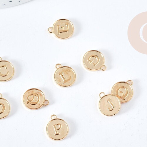 Pendentif rond zamac doré initiale pour émail 14mm, pendentif femme, métal doré, pendentif initiale, création bijoux, x1 g8589