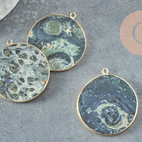 Pendentif rond agate folle verte, agate naturelle,agate folle,32mm, x1 g3080