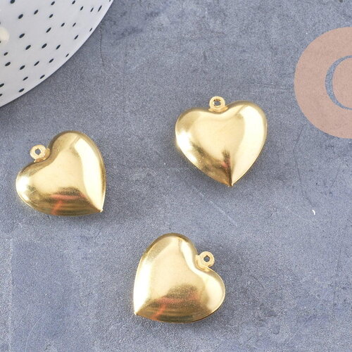 Pendentif cœur medaillon laiton brut 24mm, x2 (g1915)