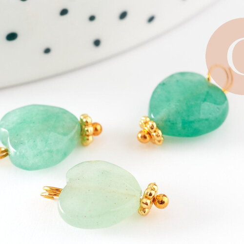 Pendentif coeur aventurine verte naturelle facetté laiton doré 15mm,création bijoux pierre naturelle, x1 g9386