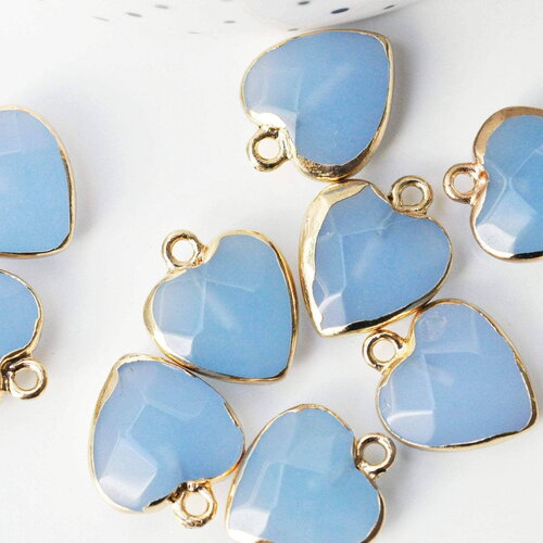 Pendentif coeur jade bleu facettes, pendentif bijoux,17mm, x1 g4042