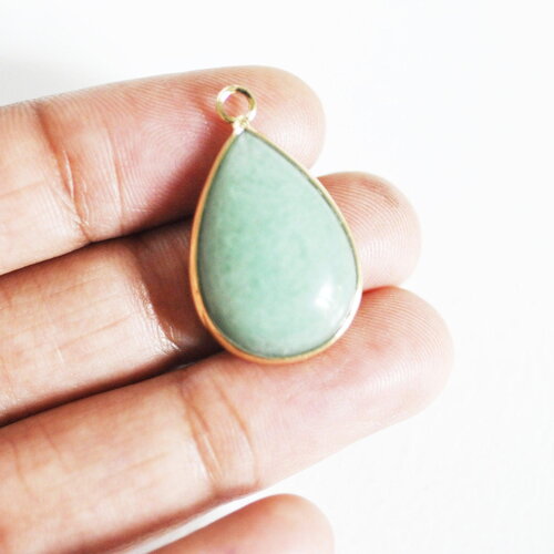 Pendentif goutte aventurine verte naturelle fer doré 31mm, x1 (g2333)