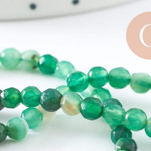 Perle agate verte facettée 4mm, perle agate,perle pierre naturelle,agate naturelle,perle facette,4mm,fil de 90 perles, x1 (g4477)