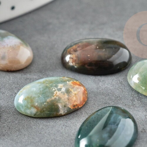 Cabochon ovale agate mousse vert foncé naturel 18x13mm, x1 (g8221)