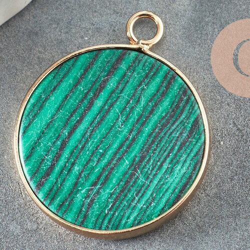 Pendentif rond malachite de synthèse,pendentif rond,26mm, x1 (g1933)