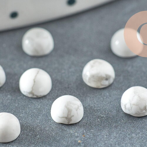 Cabochon rond howlite blanc, cabochon pierre, cabochon rond, howlite naturelle,4mm, pierre naturelle, x1 g2968