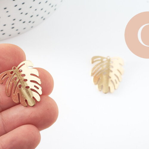 Pendentif feuille laiton, breloque laiton brut, bijou laiton,feuille monstera, bijoux,pendentif laiton brut,,22mm, x2 (g0912)
