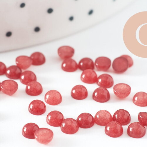 Cabochon rond jade naturel rouge 4mm, cabochon pierre naturelle, x1 (g9951)