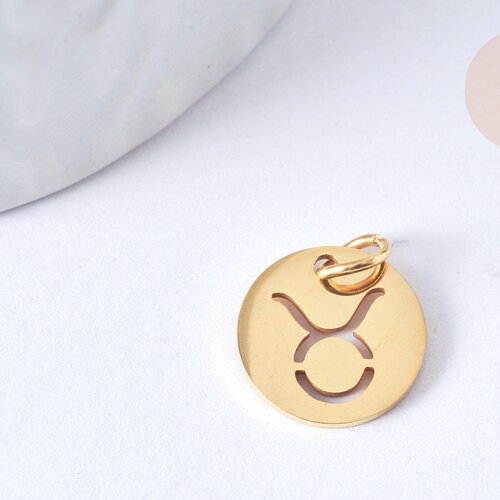 Pendentif rond constellation acier 304 inoxydable doré 12x1mm, un pendentif horoscope astrologique, x1 g7506