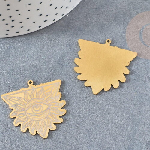 Pendentif triangle oeil protecteur acier 201 inoxydable dore 33.5mm,pendentif sans nickel pourcréation bijoux, x1 g6270
