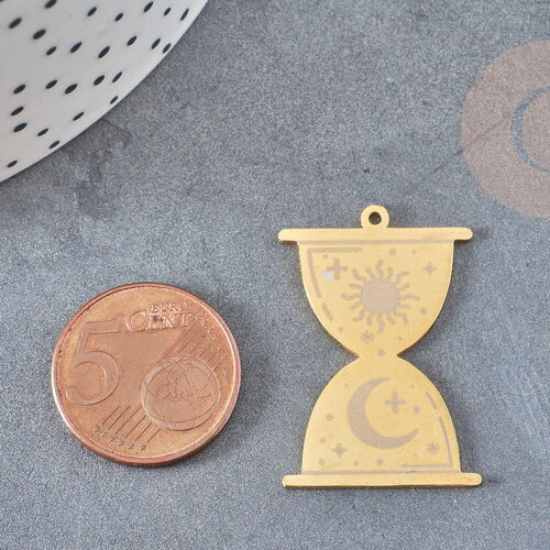 Pendentif acier dore sablier mystique 33mm,breloque doré, acier inoxydable doré, pendentif sans nickel, x1 g6159