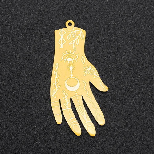 Pendentif acier doré main mystique 49mm,acier inoxydable doré sans libération de nickel,création bijoux chance, x1 g6243
