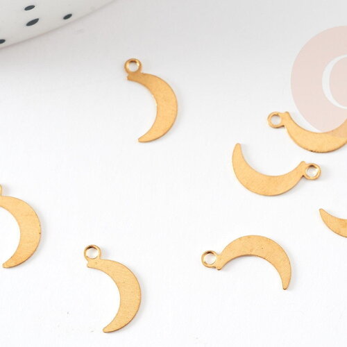 Breloque lune laiton brut 11mm, creation bijoux laiton brut sans nickel, x10 g9133