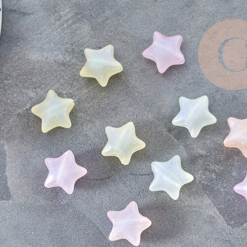 Perle etoile acrylique pailletée multicolore pastels 14mm, perles phosphorescentes pour création bijoux diy, x10 g9030