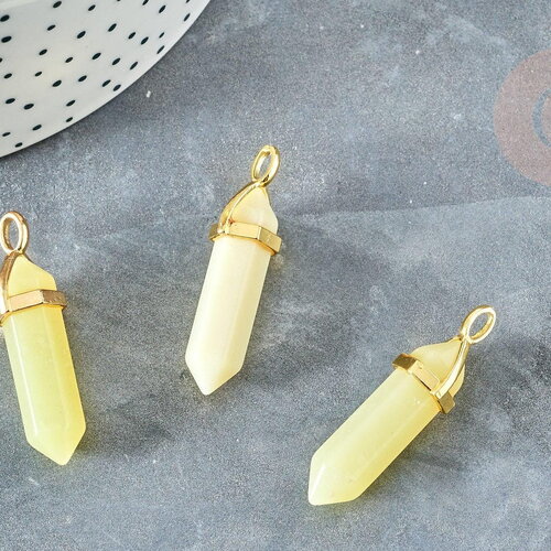 Pendentif pointe péridot laiton doré 40mm, création bijoux, pendentif pierre naturelle, x1 g8397