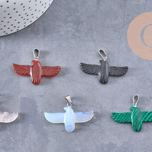 Pendentif oiseau pierre fer platine 40mm, x1 (g9834)