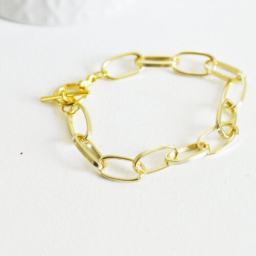 Bracelet maille trombone aluminium doré, bracelet doré à gros maillons, 18.3cm, x1 (g4933)