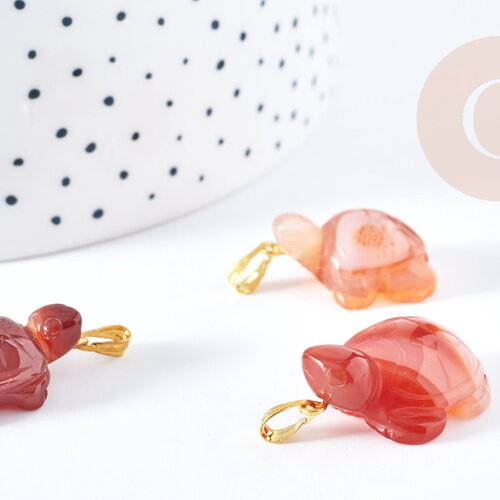 Pendentif tortue agate naturelle orange support doré 21mm, pendentif pierre création bijoux, x1, g8636