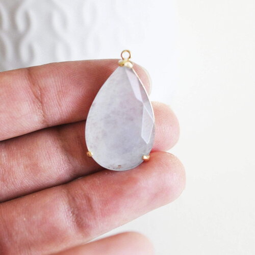Pendentif goutte agate bleu clair support doré, pendentif pierre,agate naturelle, agate bleue,création bijoux, pierre naturelle, 32mm, x1 g3