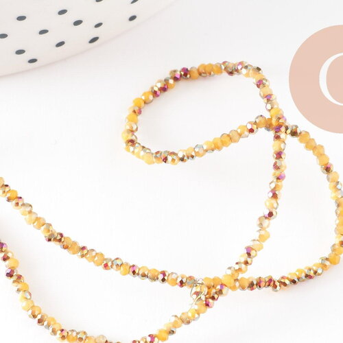 Perles toupies cristal jaune irisé, perles bijoux, perle cristal, perle verre facette,fil de 26cm, 2mm, x1 (g4506)