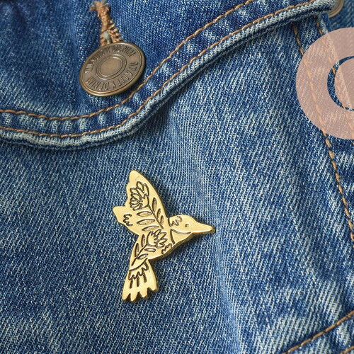 Broche oiseau colibri acier 304 inoxydable doré 30mm, x1 (g9783)