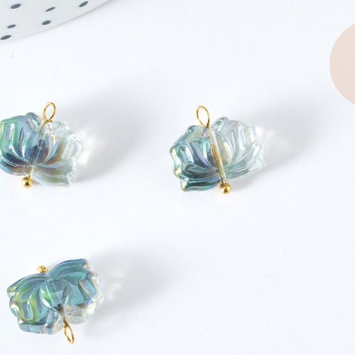 Pendentif perle fleur de lotus cristal gris laiton doré 14mm, x5 (g8147)