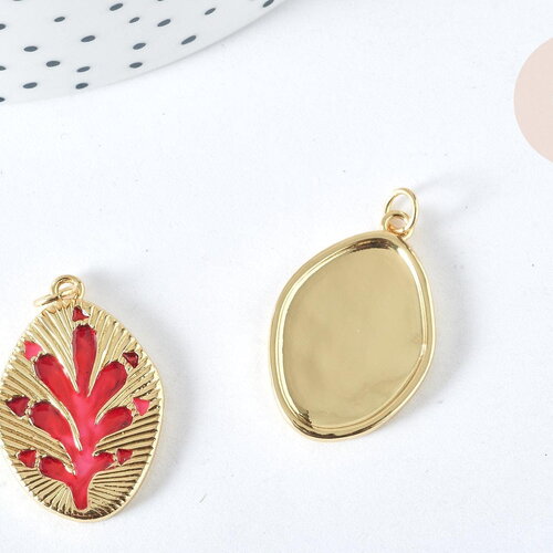 Pendentif médaille étoile laiton doré 20k émail rouge ,pendentif doré pendentif laiton doré,13.7x9mm,x1 (g7566)