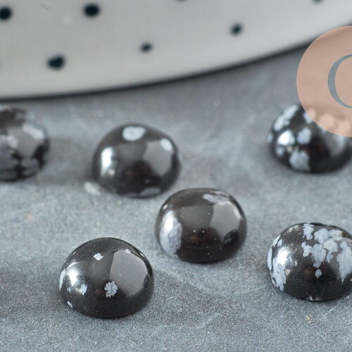 Cabochon rond obsidienne neige naturelle 8mm, cabochon pour création bijoux pierre naturelle,x1 g8670