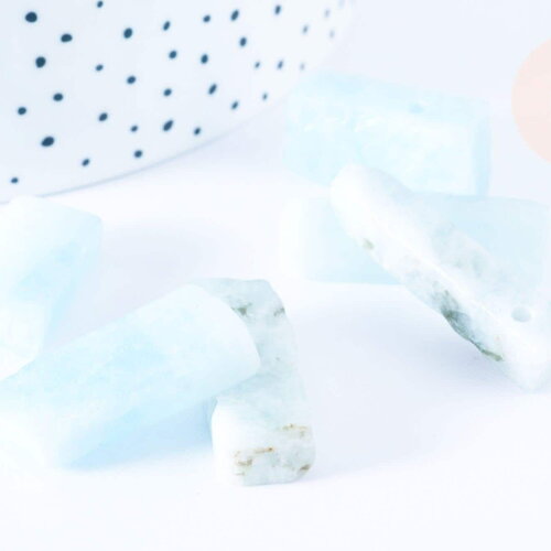 Perle rectangle aigue-marine 35-42 mm, pierre naturelle, x 2 (g6452)
