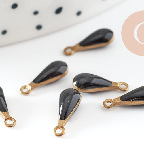 Pendentif goutte laiton brut émail noir, laiton doré, pendentif goutte, 11mm, x10 g0807