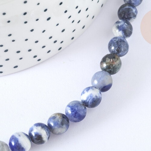 Perle sodalite ronde 8-8,5mm, création bijoux pierre naturelle, fil de 38cm, x1 (g7072)