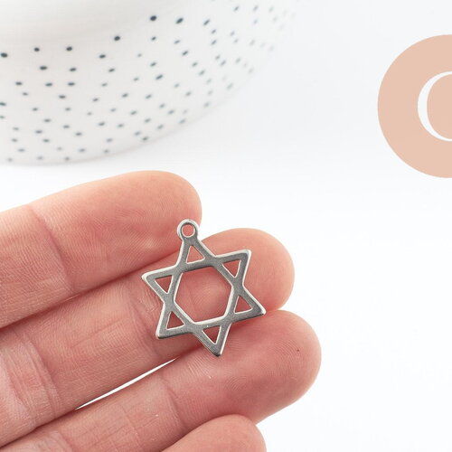 Pendentif étoile david acier 304 inoxydable argent 25mm,création bijoux religion, x1 (g9824)