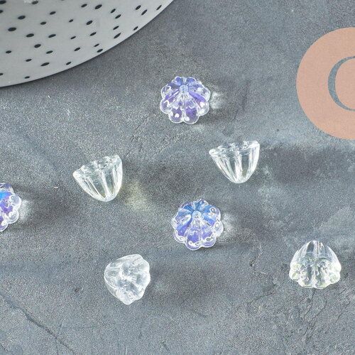 Perles fleur verre transparent opalescent 11 mm, perles verre tchèque, perles fleur, x10 (g9820)