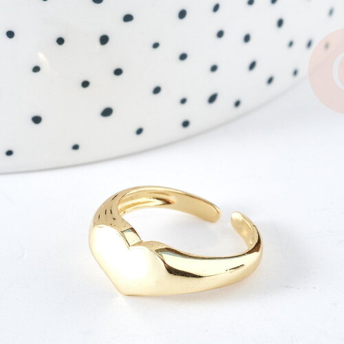 Bague chevalière coeur acier doré 304 inoxdydable 17mm, x1 (g8399)