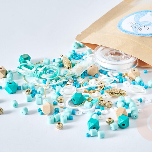 Kit mix de perles blue lagoon, coffrets et kits pour la création de bijoux fantaisie diy, x1 g8164