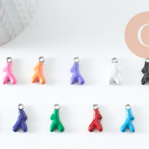 Pendentif branche de corail acier 304 inoxydable platine multicolore 18.5mm, x1 g9811
