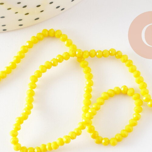 Perles rondelles verre opaque facettées jaune 3x2mm, bijoux cristal, bijou fantaisie diy, fil de 39cm, x1 g8256