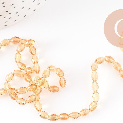 Perles verre ovale jaune topaze facetté 6mm, x1 fil de 39cm (g1496)