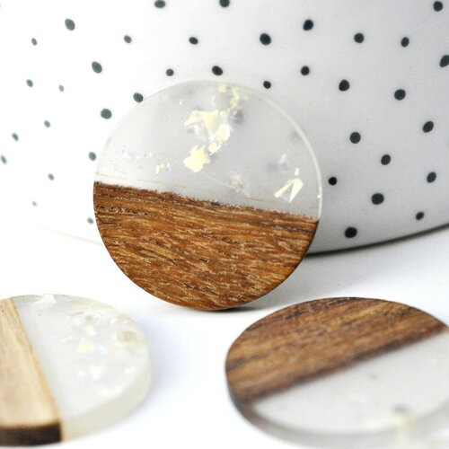 Pendentifs en bois de noyer résine iridescente, perle bois naturel, perle géométrique,perle rectangle,création bijoux bois,28mm,x2 g4384