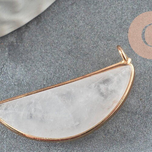 Pendentif demi-lune cristal de roche naturel laiton doré 32mm,creation bijou pierre naturelle, x1 g0164