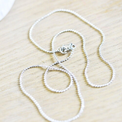 Chaine fine platine boule facettes,chaine collier laiton, chaîne fine argentée, chaine complète,1.2 mm, 45cm, x1 (g5350)
