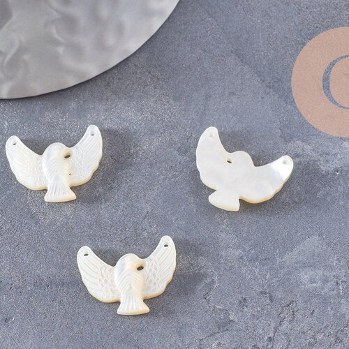 Pendentif connecteur colombe nacre blanche naturelle 18mm, x1 (g9928)