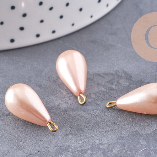Pendentif goutte imitation perle rose cuivre 21mm,pendentif platique perle eau douce bijou, x1 (g10150)