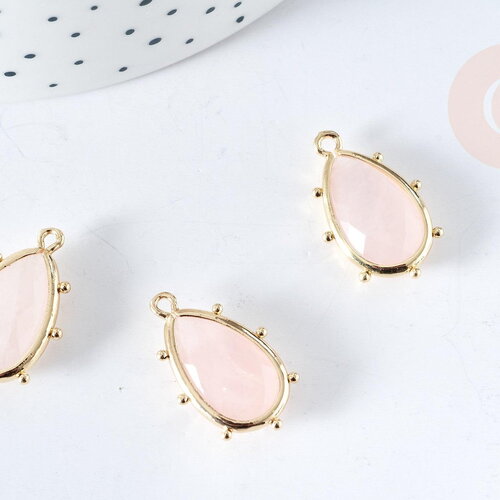 Pendentif goutte quartz rose naturelle laiton doré 22.5mm,pendentif bijou pierre naturelle, x1, g8368