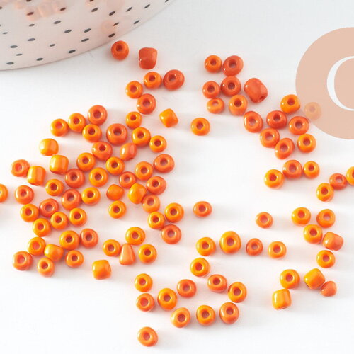 Grosses perles rocaille orange 4mm, x10g, (g0187)