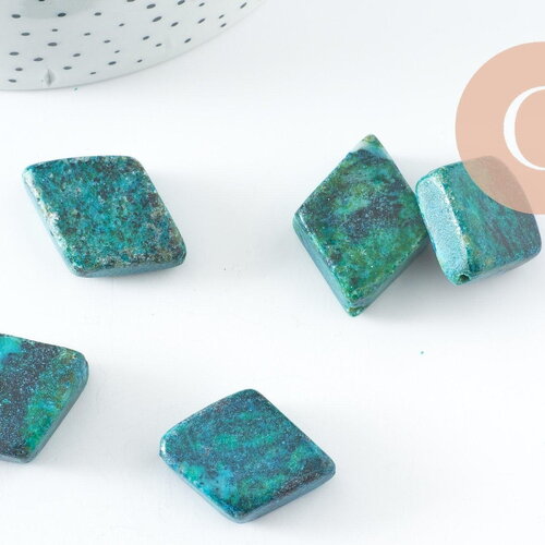 Perle losange turquoise naturelle verte teintée 36mm, x1 (g0524)