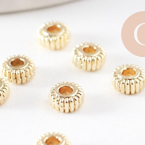 Perles rondelles intercalaires texturées zamac doré 4.5mm, x20 (g10094)