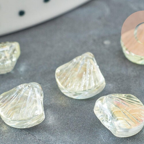 Perle coquillage verre transparent irisé, perles verre tchèque, perle coquille, verre violet, 10.5mm, x10 (g4374)